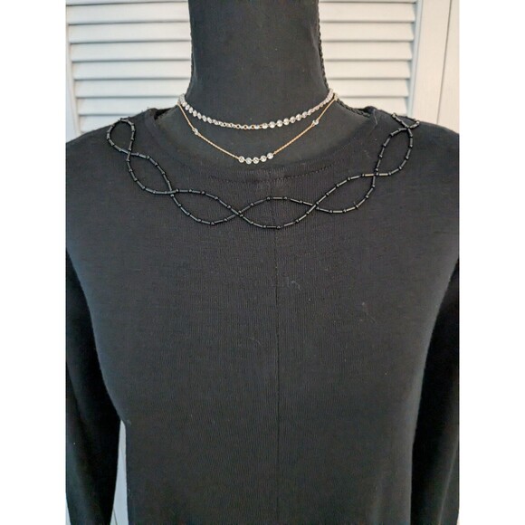 Vtg Liz Claiborne Wool Dress Women's L 90s A-line Black Beaded Chic Swing Y2K - Picture 5 of 16